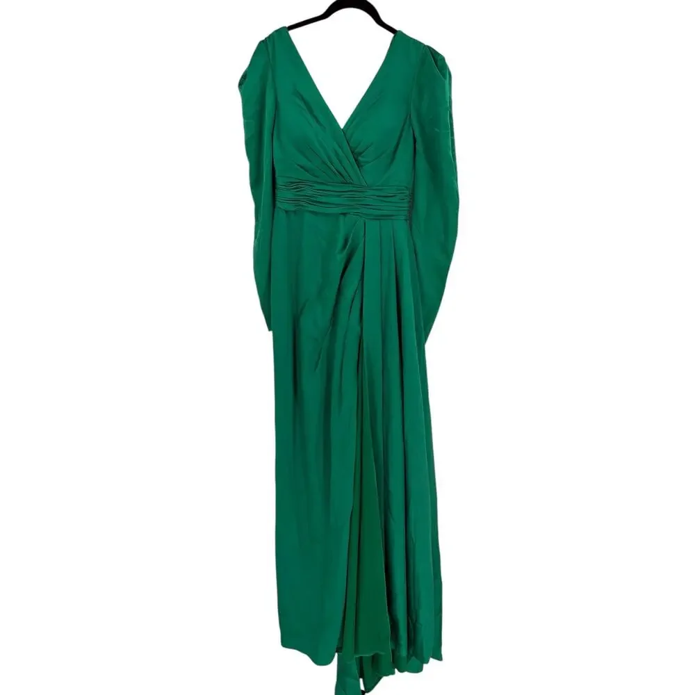 MAC DUGGAL Dress Size 2 NEW Green V Neck Puff Sleeve Emerald - Picture 3 of 6